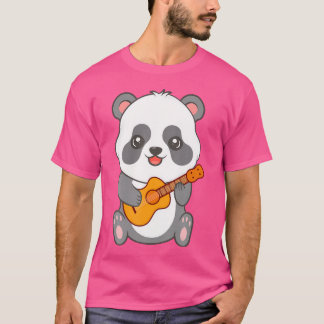 T-shirt Kawaii Panda Jouer Dessin De Guitare Acoustique