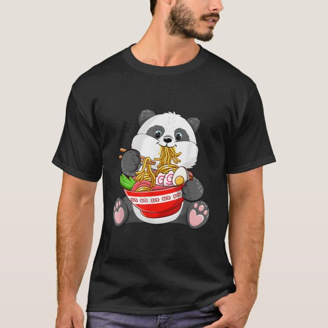 T-shirt Kawaii Panda Manger Ra Noodles Otaku Anime Japanes (Devant)