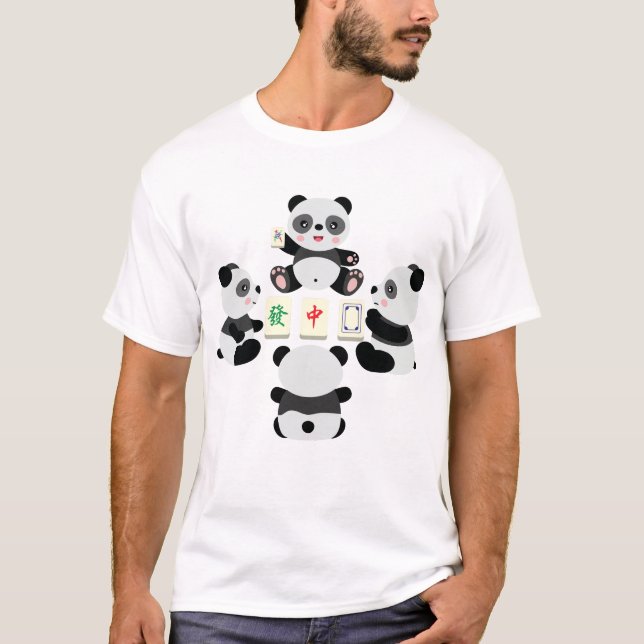 T-shirt Kawaii Panda Playing Mahjong (Devant)