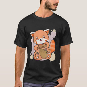 T-shirt Kawaii Panda Rouge Boire Café Coupe Ours Anime