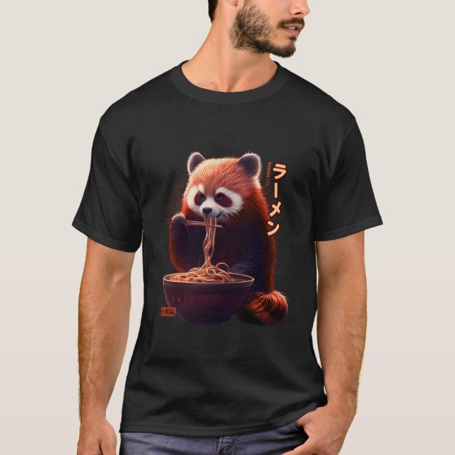 T-shirt Kawaii Panda Rouge Manger Ra Ra Ra (Devant)