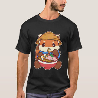 T-shirt Kawaii Panda roux mangeant des nouilles Ra