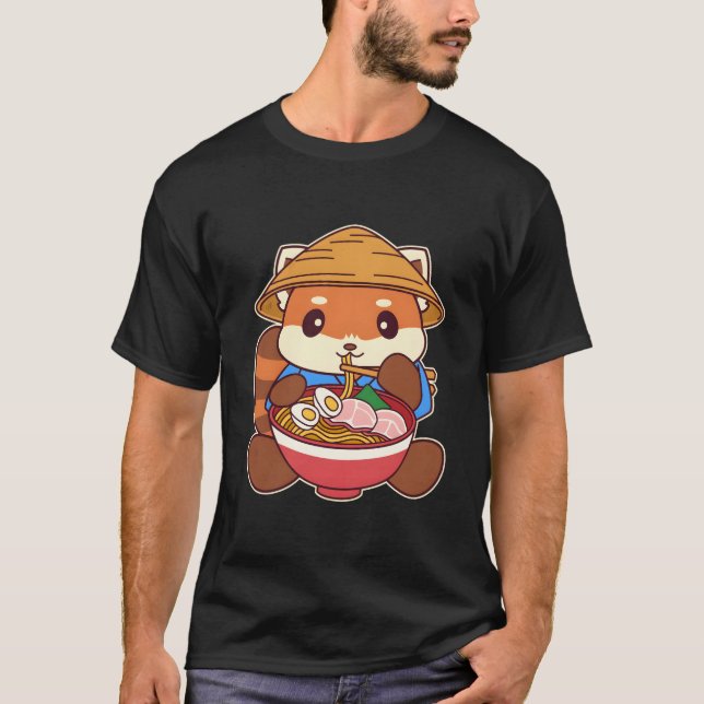 T-shirt Kawaii Panda roux mangeant des nouilles Ra (Devant)