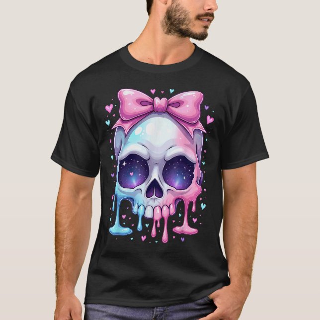 T-shirt Kawaii Pastel Goth Creepy Bowtie Girl Skull Hallow (Devant)