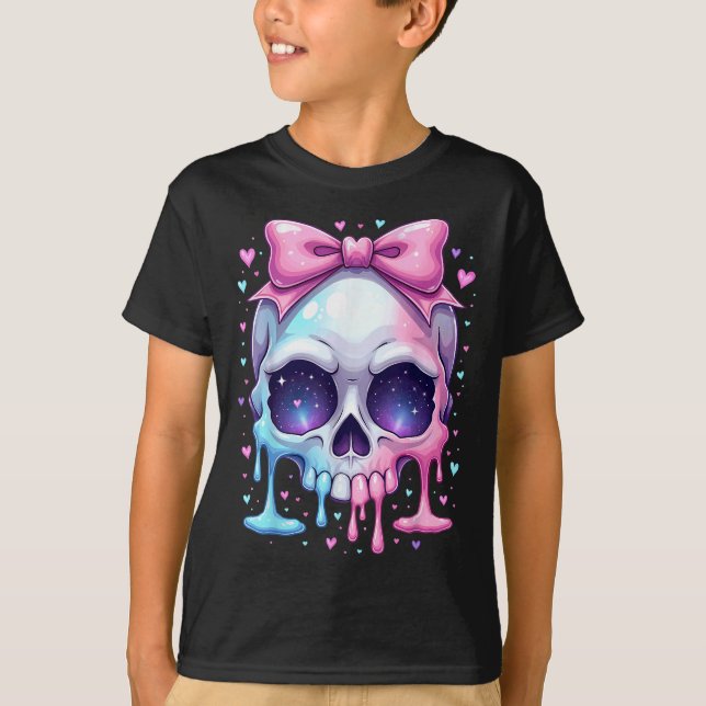 T-shirt Kawaii Pastel Goth Creepy Bowtie Girl Skull Hallow (Devant)
