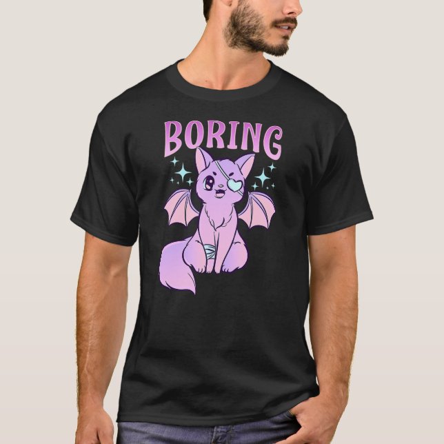 T-shirt Kawaii Pastel Goth Cute Creepy Bat Cat Anime Theme (Devant)