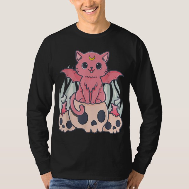 T-shirt Kawaii Pastel Goth Cute Démon Déplaisant Chat et C (Devant)