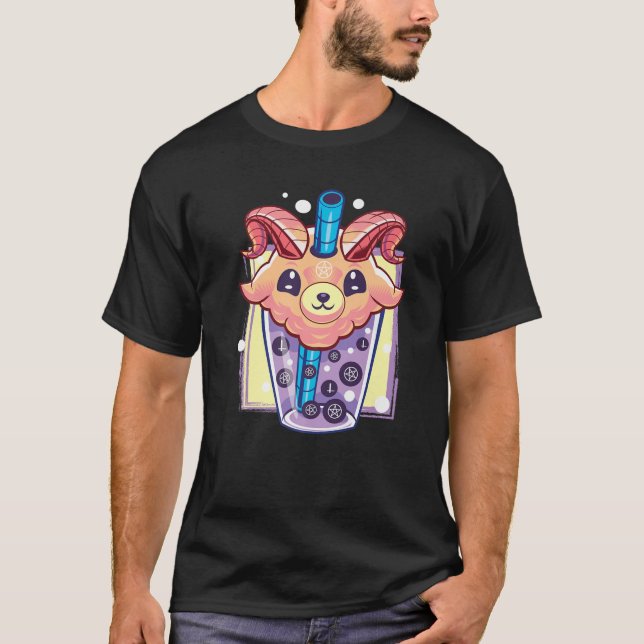 T-shirt Kawaii Pastel Goth Déplaisant Baphomet Boba Bubble (Devant)
