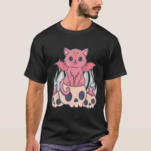 T-shirt Kawaii Pastel Goth Mignon Créature Démoniaque Chat (Devant)