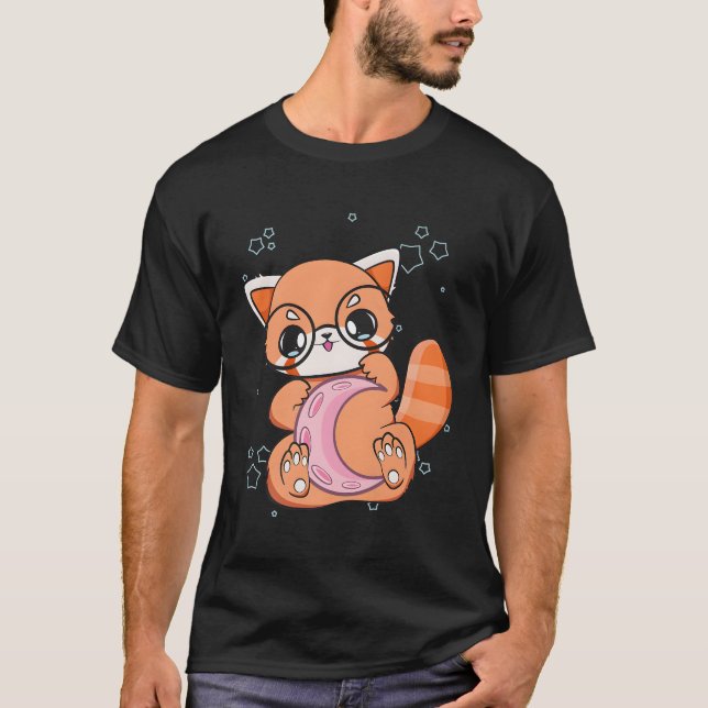 T-shirt Kawaii Pastel Goth Red Panda Chibi Anime Moon (Devant)