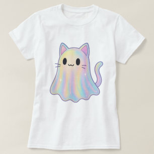T-shirt Kawaii Pastel Rainbow Cat Ghost   Esthétique éffra