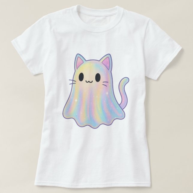 T-shirt Kawaii Pastel Rainbow Cat Ghost | Esthétique éffra (Design devant)