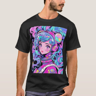 T-shirt Kawaii Pastel Rose et Blue Space Anime Girl