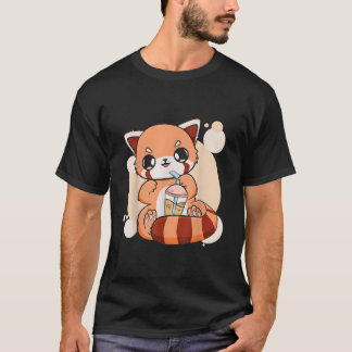 T-shirt Kawaii Pearl Bubble Tea Red Panda Boba Anime
