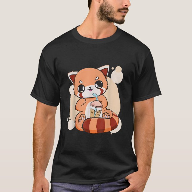 T-shirt Kawaii Pearl Bubble Tea Red Panda Boba Anime (Devant)
