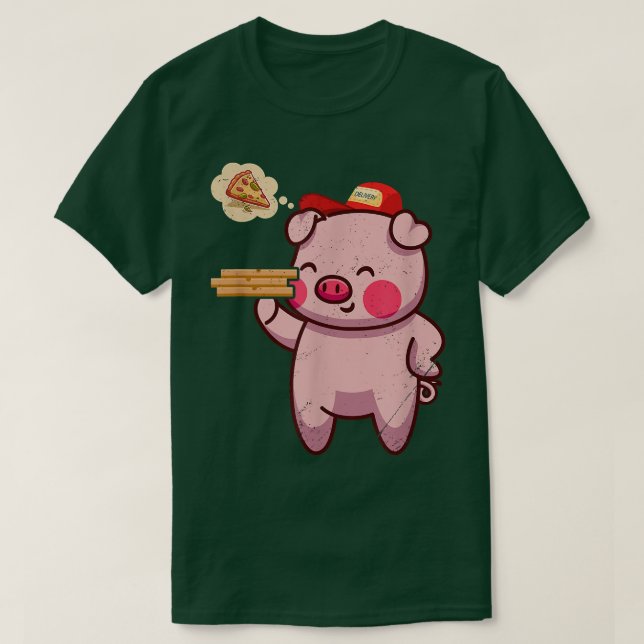 T-shirt Kawaii Pig Cute Animal Pizza Delivery Funny Pizza  (Design devant)