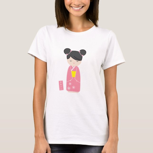 T-shirt Kawaii Pink Kokeshi (Devant)