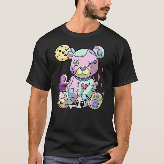 T-shirt Kawaii Pink Pastel Goth Cute Creepy Teddy Bear Ani (Devant)