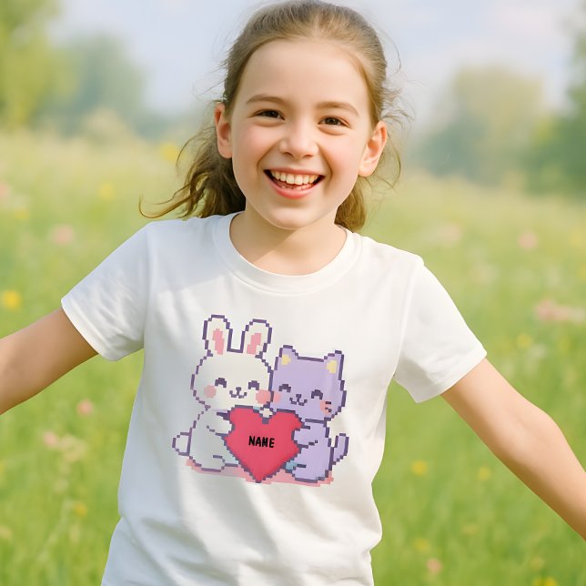 T-shirt Kawaii Pixel Bunny & Cat Heart T-Shir personnalisé (Créateur téléchargé)
