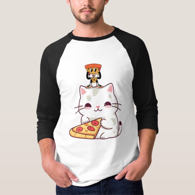 T-shirt Kawaii Pizza Cat & Little Pizza Buddy Funny Graphi (Devant)