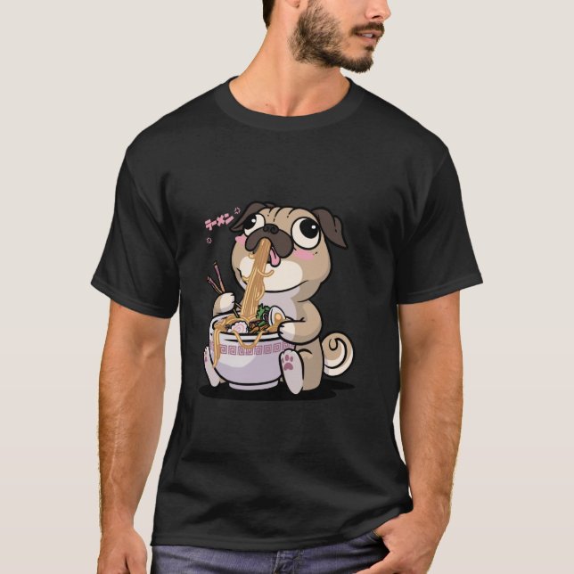 T-shirt Kawaii Pug Ramen Bowl Anime Otaku Japanese Noodles (Devant)