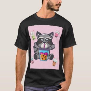 T-shirt Kawaii Raccoon Bubble Boba Milk Thé Japonais Aesth
