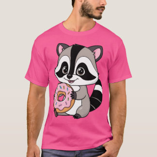 T-shirt Kawaii Raccoon tenant un joli dessin souriant de D