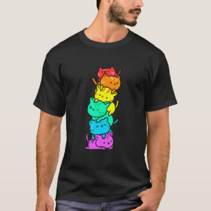 T-shirt Kawaii Rainbow Cat Rainbow Cat Pile For LGBT