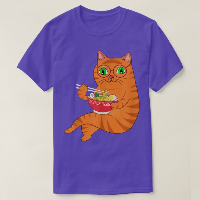 T-shirt Kawaii Ramen Anime Chat Manger Des nouilles Japona (Design devant)