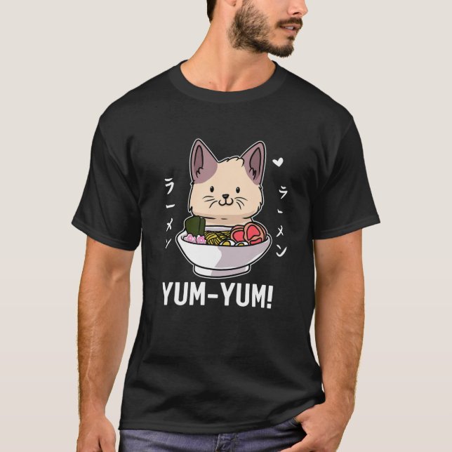 T-shirt Kawaii Ramen Chat Drôle Nourriture Japonaise Ramen (Devant)