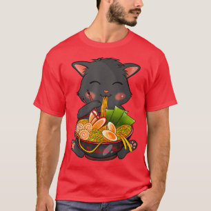 T-shirt Kawaii Ramen Chat, Noodle japonais Neko Anime drôl