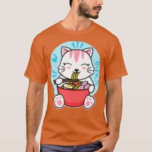 T-shirt Kawaii Ramen mignon Anime Chat Blanc Japonais Inst