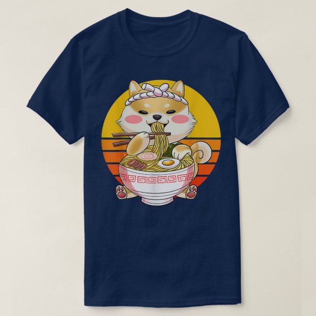 T-shirt Kawaii Ramen mignon Anime Chien Corgi nouilles jap (Design devant)