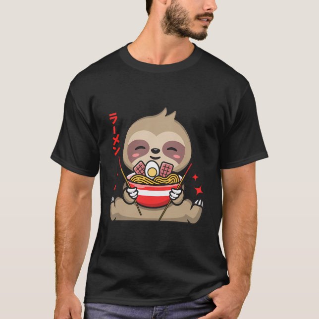 T-shirt Kawaii Ramen mignon Anime Sloth Noodles Japonais E (Devant)