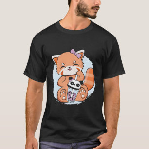T-shirt Kawaii Red Panda Boba Anime Pearl Bubble Tea Otaku