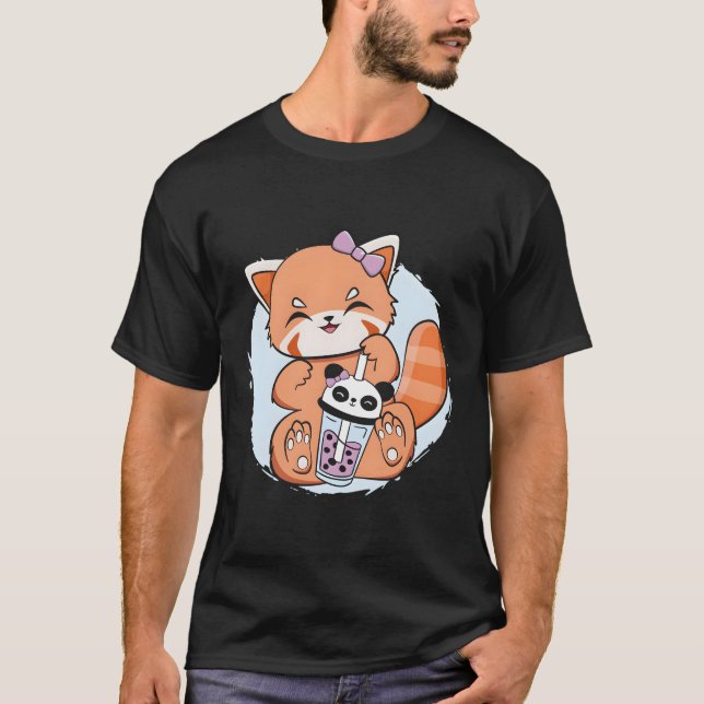 T-shirt Kawaii Red Panda Boba Anime Pearl Bubble Tea Otaku (Devant)