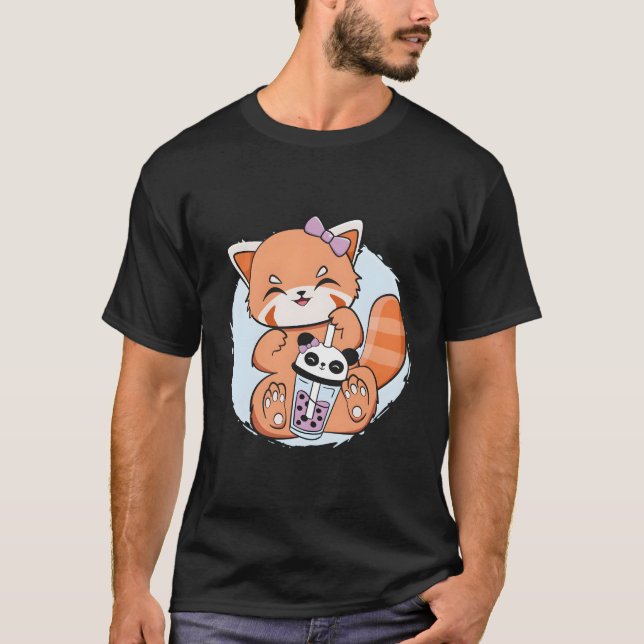 T-shirt Kawaii Red Panda Boba Anime Pearl Bubble Tea Otaku (Devant)