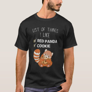 T-shirt Kawaii Red Panda Liste Des Choses Que J'Aime Cooki