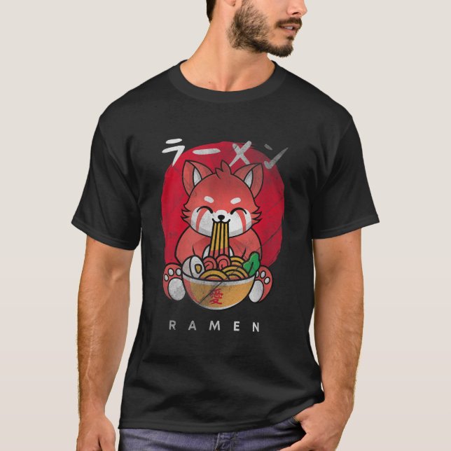 T-shirt Kawaii Red Panda manger Ramen I Love Ramen (Devant)