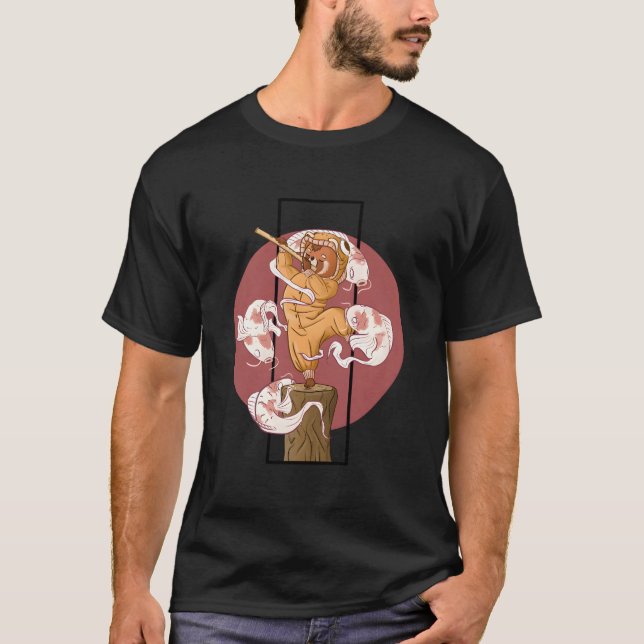 T-shirt Kawaii Red Panda With Japanese Koi Ghosts (Devant)