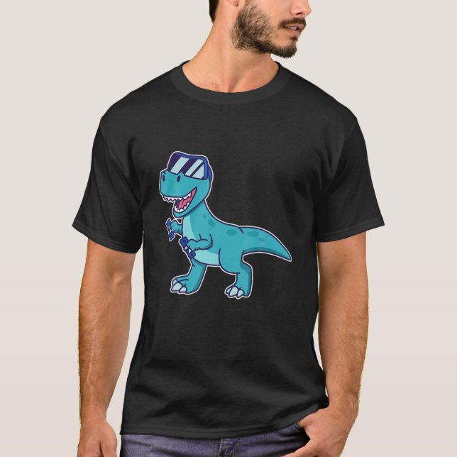 T-shirt Kawaii Rex Dinosaur Gamer Dans Le Monde VR - Casqu (Devant)