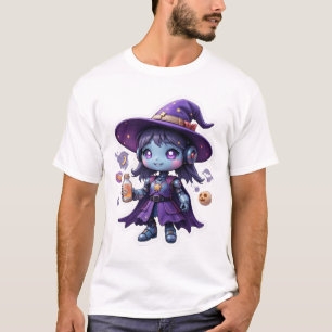 T-shirt Kawaii Robot Witch Girl mignonne Sci-Fi sorceress