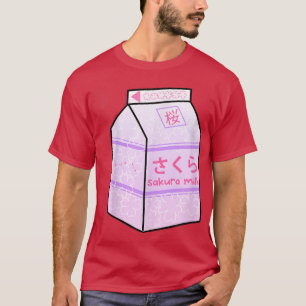 T-shirt Kawaii Sakura Lait Carton Boire Japonais Cerise Bl