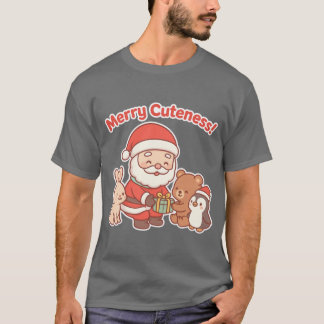 T-shirt Kawaii Santa et jolis amis animaux Joyeux Noël
