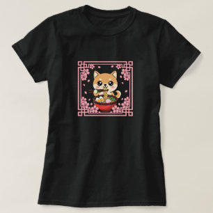 T-shirt Kawaii Shiba Inu mangeant des nouilles Ramen japon