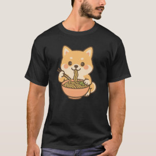 T-shirt Kawaii Shiba Inu Manger Ramen - Joli chien noueux