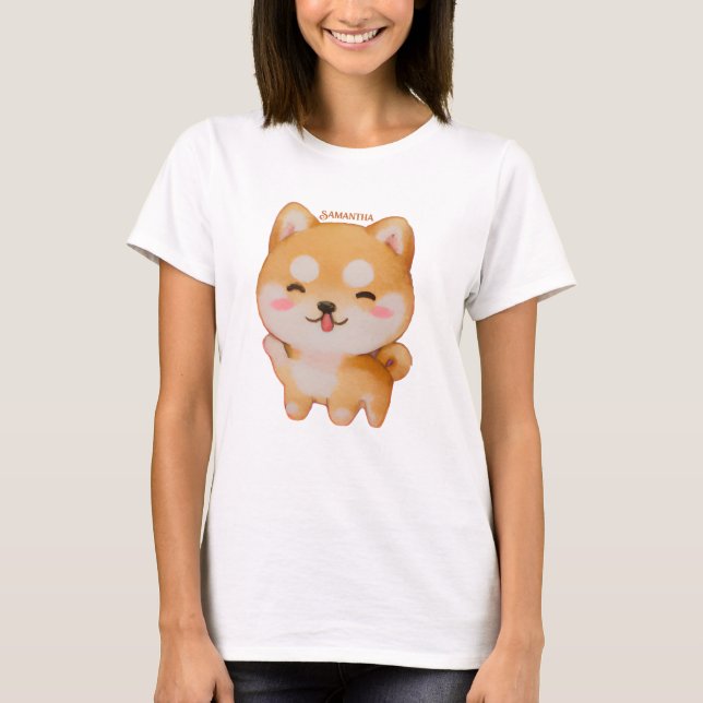 T-shirt Kawaii Smiling Cartoon Style Shiba Inu (Devant)