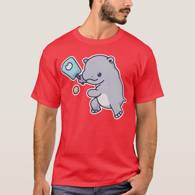 T-shirt Kawaii Sports Pickleball Hippo retro (Devant)