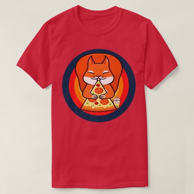 T-shirt Kawaii Squirrel Eating Pizza Boba Tea  (Design devant)