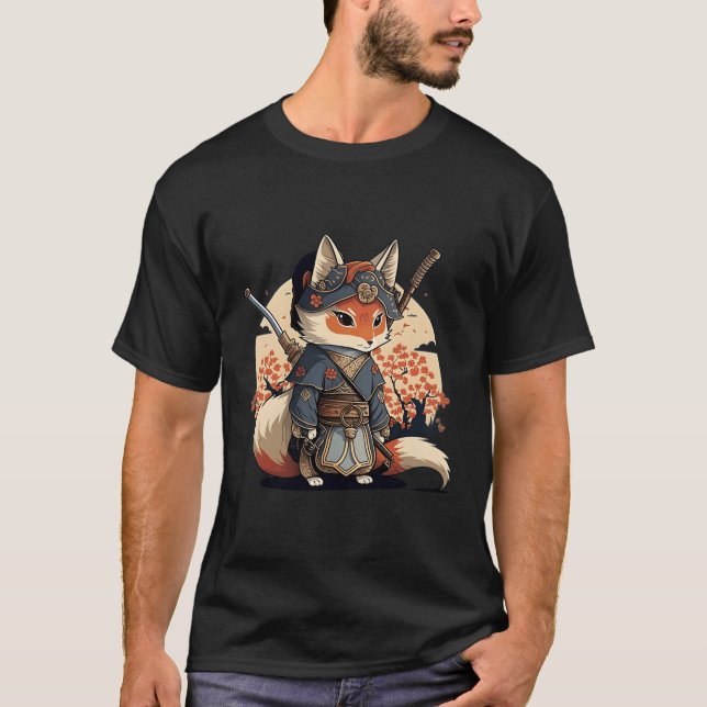 T-shirt Kawaii Style japonais Samurai Fox Anime (Devant)